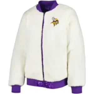 Lelah Minnesota Vikings White Sherpa Bomber Jacket