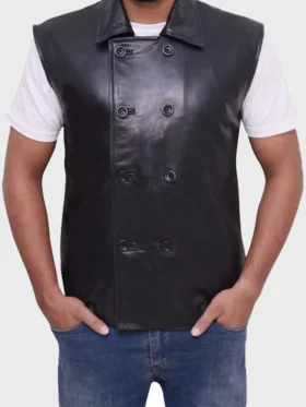 Malachy Mens Spider Man Noir Peter Parker Black Leather Vest