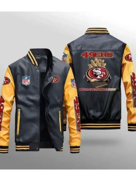 Mark Niners Black And Yellow Leather Varsity Jacket 