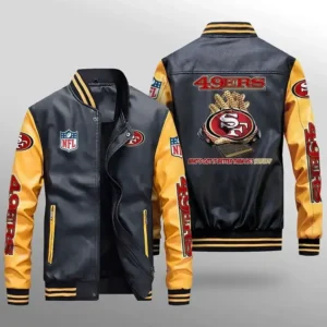 Mark Niners Black And Yellow Leather Varsity Jacket 