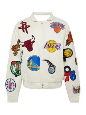 Mateo NBA Patch White Leather Jacket