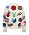 Mateo NBA Patch White Leather Jacket Back
