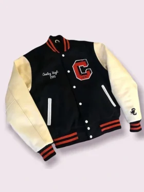 Mejia Cooley High Black and Off White Varsity Jacket