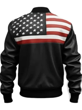 Men American Flag Bomber Leather Jacket For Sale