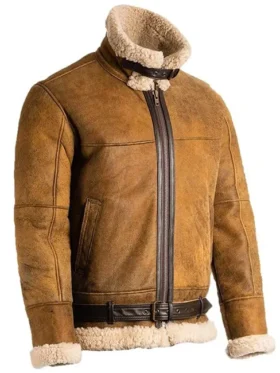 Men Aviator B3 Brown Leather Shearling Jacket For Sale