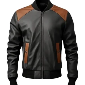 Men Black and Brown Bomber Leather Jacket