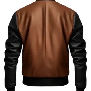 Men Black and Brown Bomber Leather Jacket For Sale
