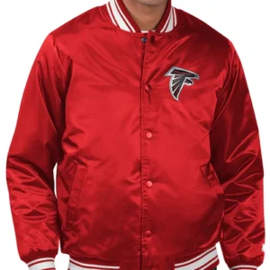 Mens Atlanta Falcons Locker Starter Room Red Satin Varsity Full Snap Jacket