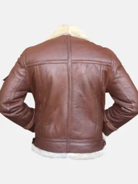Mens B3 Brown Bomber Jacket With Shearling Collar Back