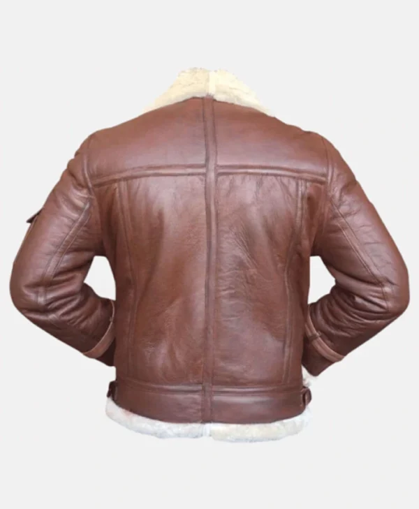 Mens B3 Brown Bomber Jacket With Shearling Collar Back