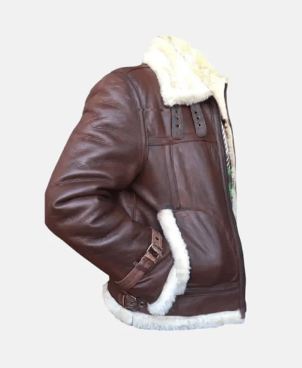 Mens B3 Brown Bomber Jacket With Shearling Collar Side