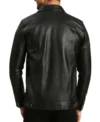 Mens Black Leather Trucker Jacket With Four Pockets back