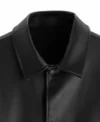 Mens Black Shirt Style Collar Leather Jacket Collar