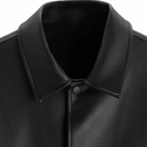 Mens Black Shirt Style Collar Leather Jacket Collar