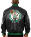 Mens Boston Celtics Leather Jacket Back