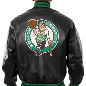 Mens Boston Celtics Leather Jacket Back