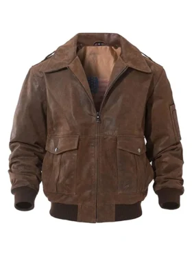 Mens Brown Air Force Flight Bomber Leather Jacket Main