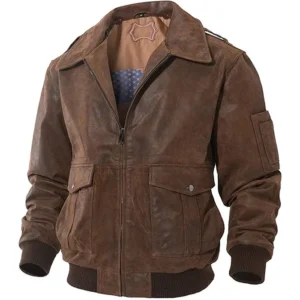 Mens Brown Air Force Flight Bomber Leather Jacket Side