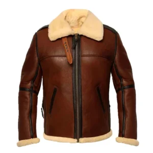 Mens Brown Leather Aviator B3 Bomber Jacket Main