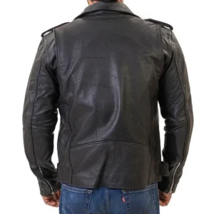 Mens Classic Black Real Leather Motorcycle Jacket Back