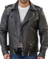 Mens Classic Black Real Leather Motorcycle Jacket Main