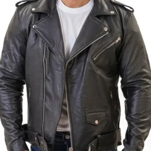 Mens Classic Black Real Leather Motorcycle Jacket Main