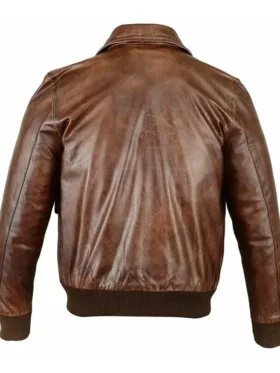 Mens Classic Flying RAF Aviator Brown Leather Jacket Back