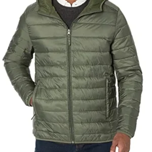 Mens Puffer Green Hooded Jacket