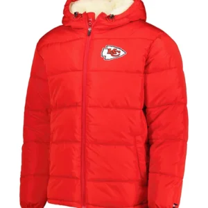 Mens Red Kansas Puffer Parka Hoodie Full Zip Kansas City Chiefs Winter Jacket