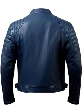 Mens Slim Fit Biker Blue Leather Jacket For Sale