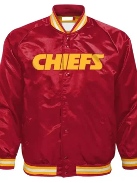 Men's Starter Red Kansas City Printed Team Logo Satin Varsity Full-Snap chiefs Satin jacket front