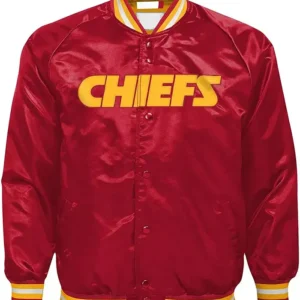Men's Starter Red Kansas City Printed Team Logo Satin Varsity Full-Snap chiefs Satin jacket front