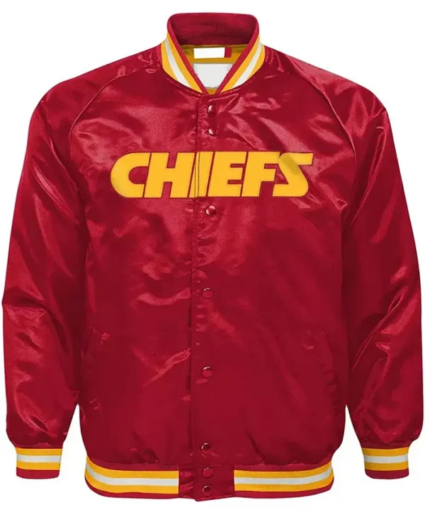 Men's Starter Red Kansas City Printed Team Logo Satin Varsity Full-Snap chiefs Satin jacket front