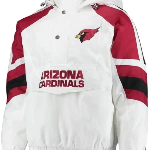 Mens Starter White Cardinal Arizona Thursday Night Lights Half Snap Button Hooded Jacket