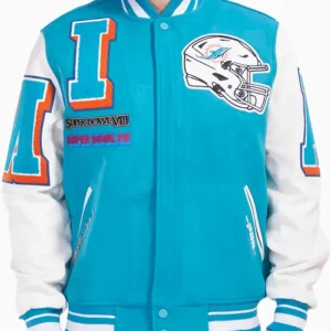 Miami Dolphins Blue And White Wool Varsity Jacket