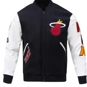Miami Heat Black And White Wool Varsity Jacket