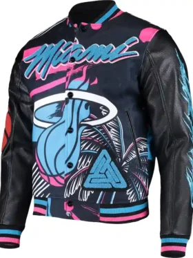 Miami Heat Full Snap Leather Bomber Jacket
