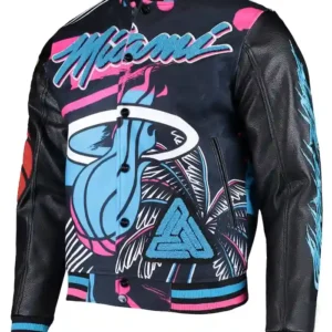 Miami Heat Full Snap Leather Bomber Jacket