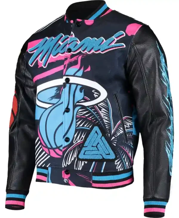Miami Heat Full Snap Leather Bomber Jacket