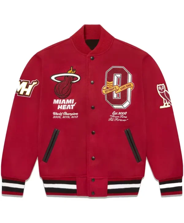 Miami Heat Red Letterman Wool Varsity Jacket