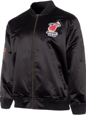 Miami Heat Satin Bomber Full Zip Jacket
