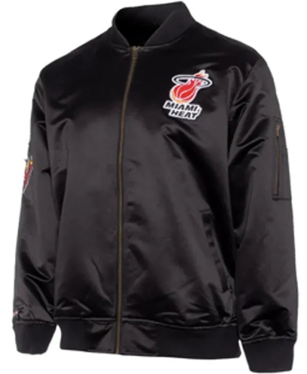 Miami Heat Satin Bomber Full Zip Jacket