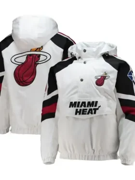 Miami Heat White Starter Hooded Vintage Jacket