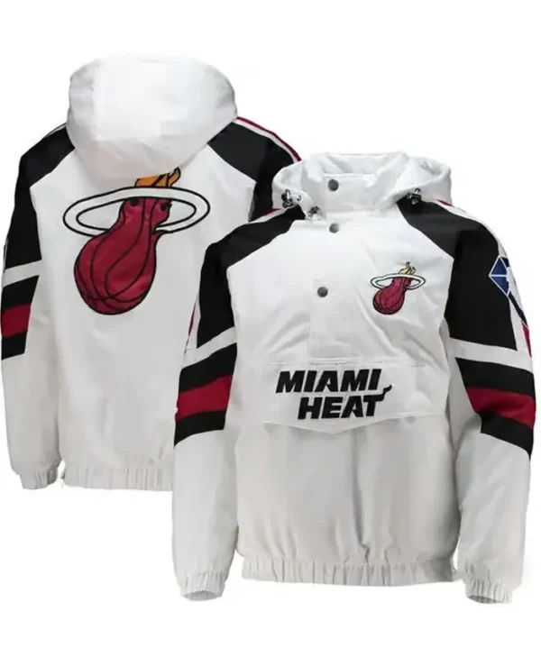 Miami Heat White Starter Hooded Vintage Jacket
