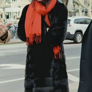 Mikey Madison Anora Black Fur Trench Coat