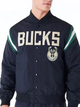 Milwaukee Bucks Black Bomber Satin Jacket