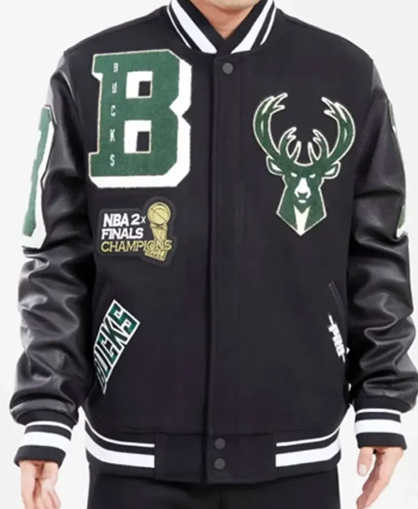 Milwaukee Bucks Black Wool Letterman Jacket