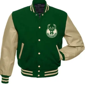 Milwaukee Bucks Green And Beige Varsity Jacket