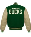 Milwaukee Bucks Green Beige Varsity Jacket