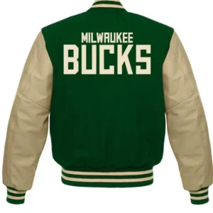 Milwaukee Bucks Green Beige Varsity Jacket
